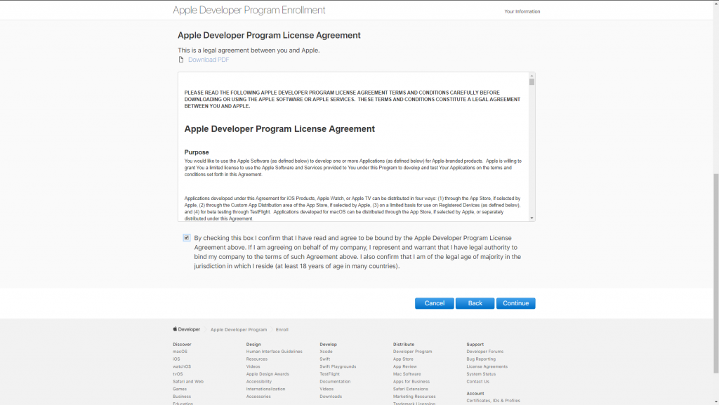 Apple developer License Agreement