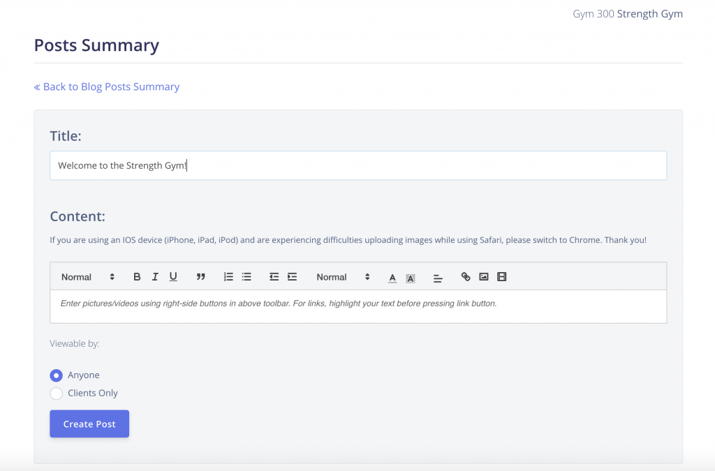 Edit the blog post for your gym clients