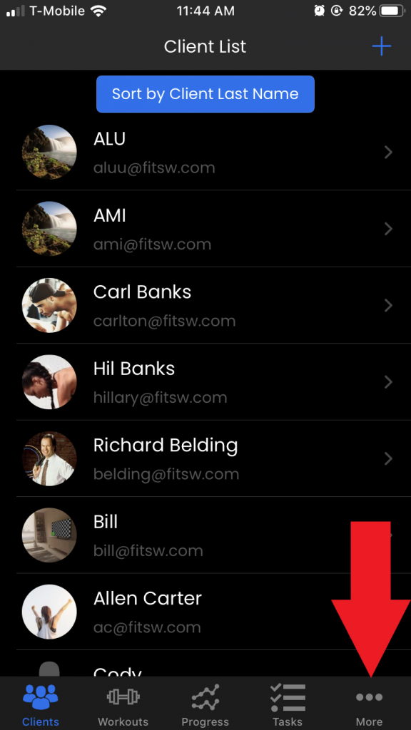 Client List for FitSW Personal Trainer App