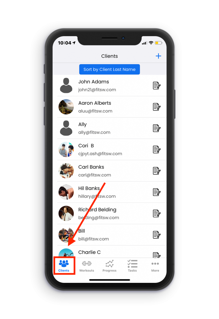 client list for personal trainers on iOS