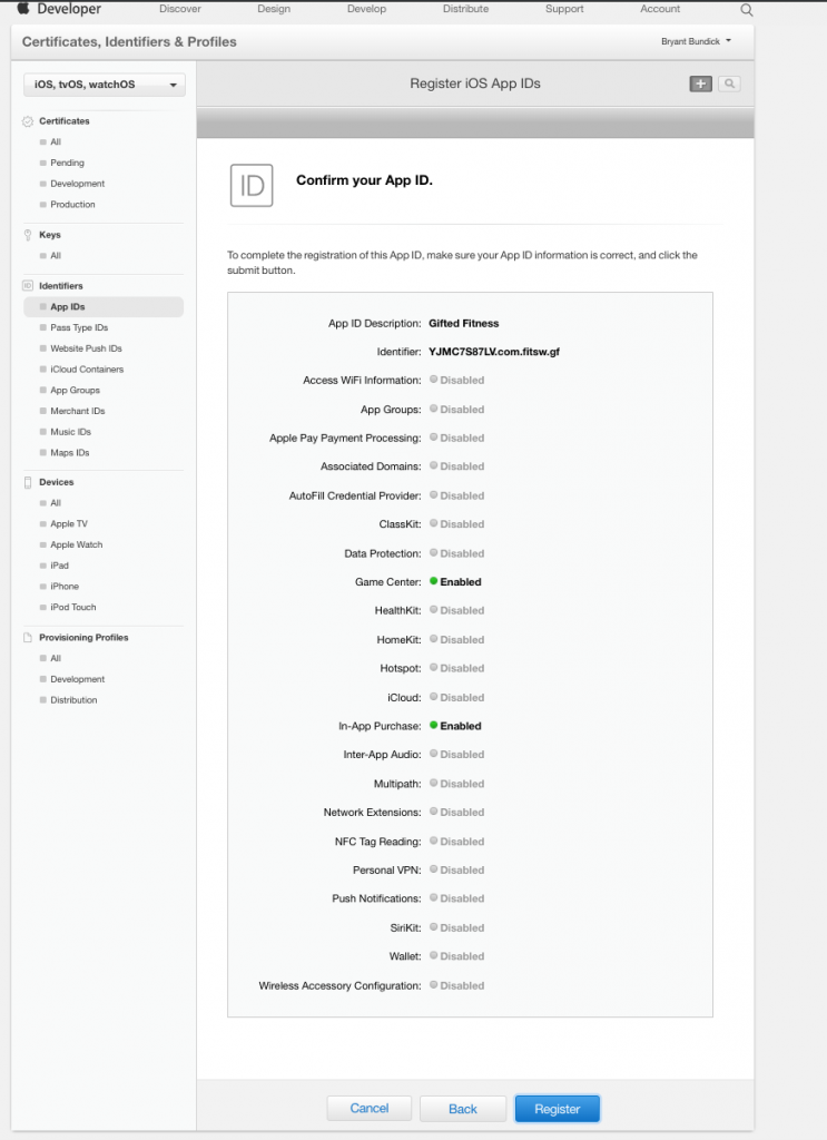Register iOS App IDs - Confirm Apple ID