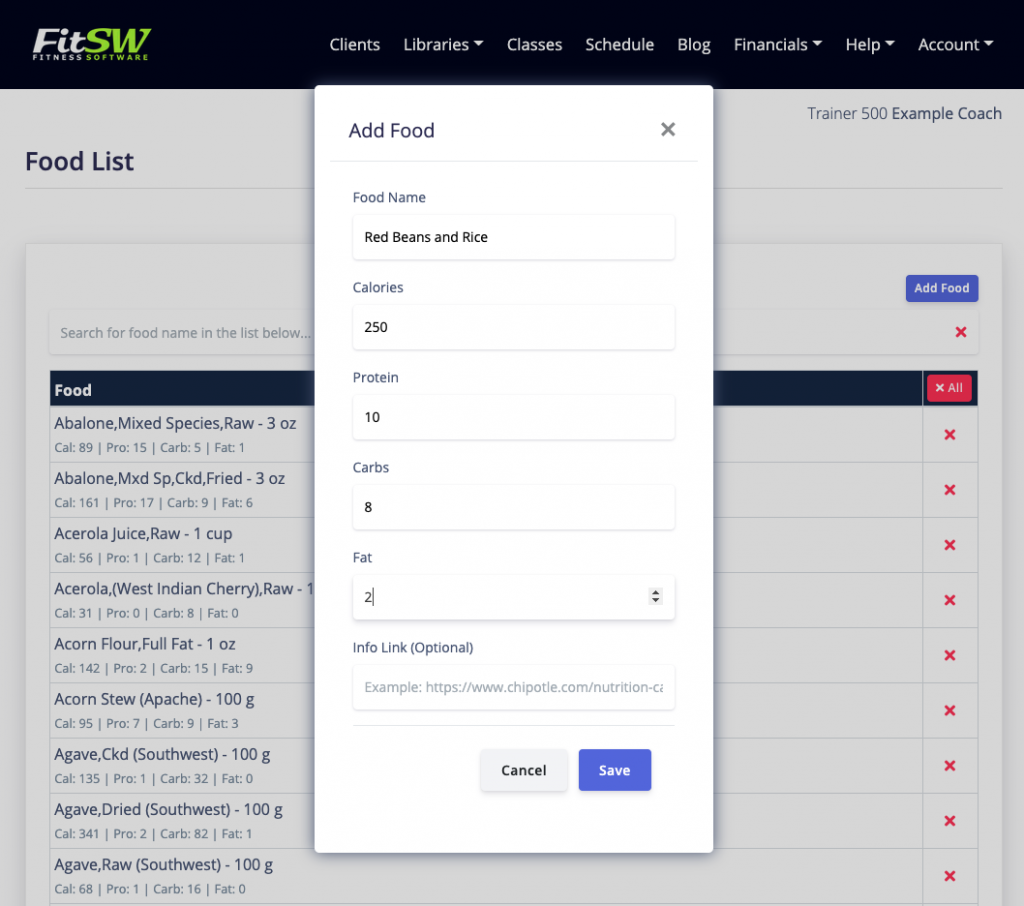 Creating a food item on web