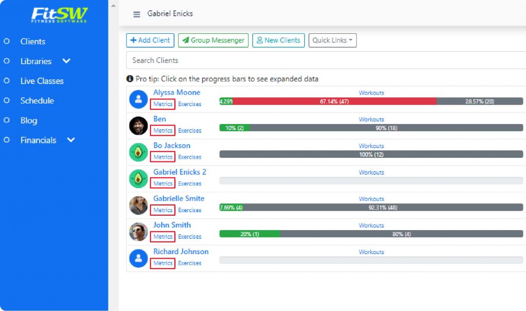 Where to find Client's Metrics in Client List