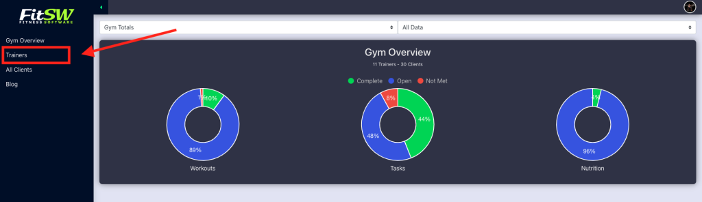 Navigate to the trainer list for gym accounts on web