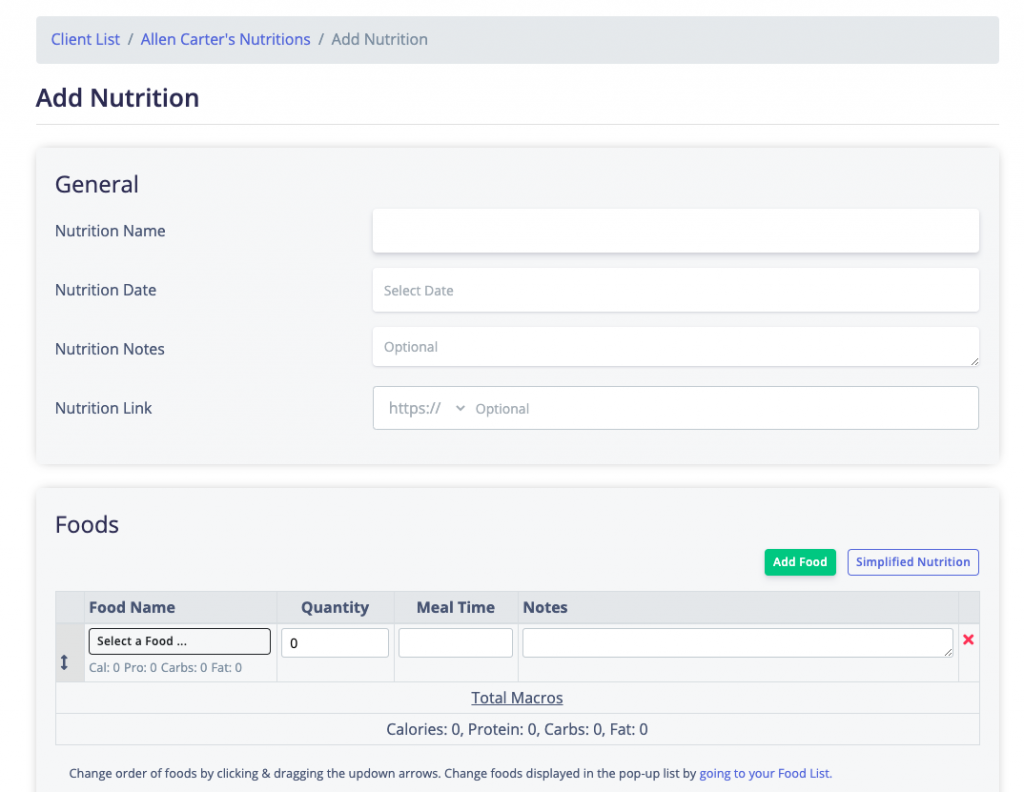 Edit nutrition plan and build before assigning to client