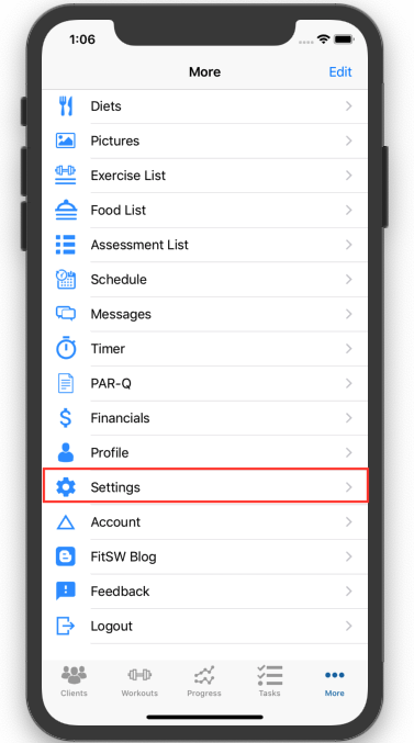 Settings For Trainers iOS