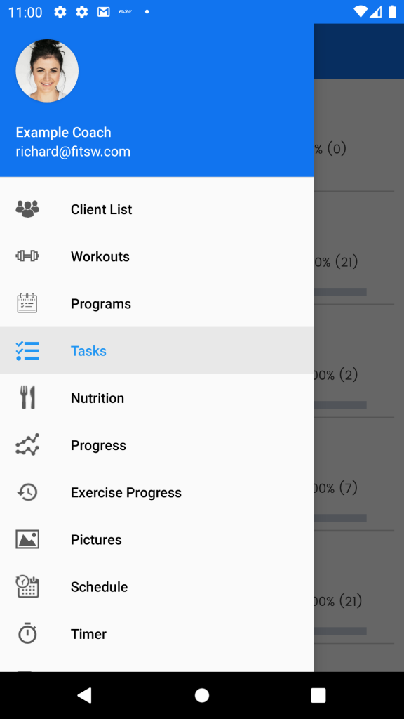 tasks from android menu in FitSW