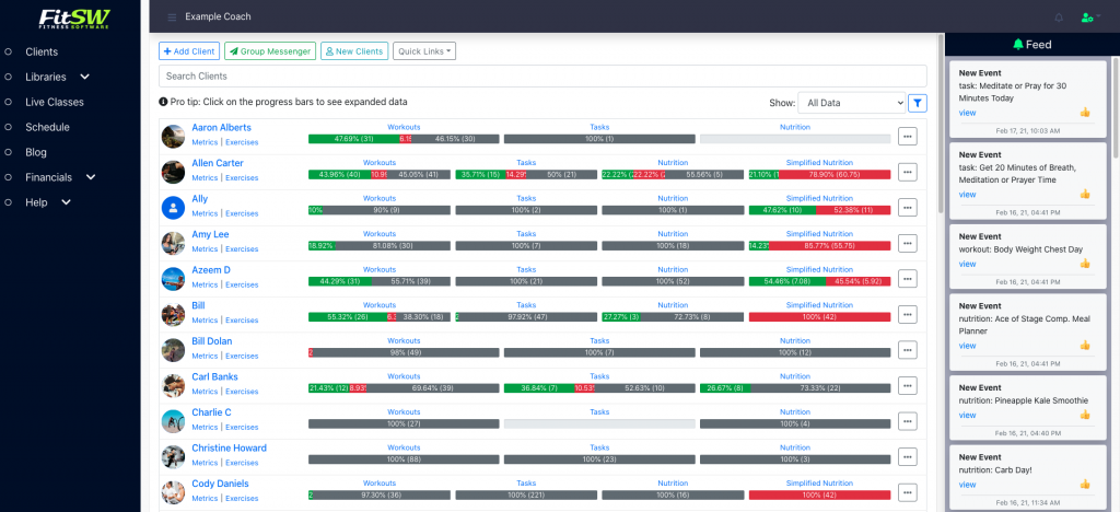 Trainer dashboard on web