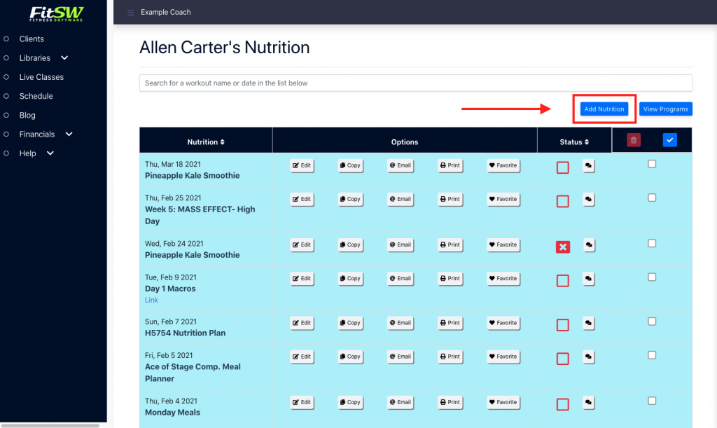 add nutrition plan to client