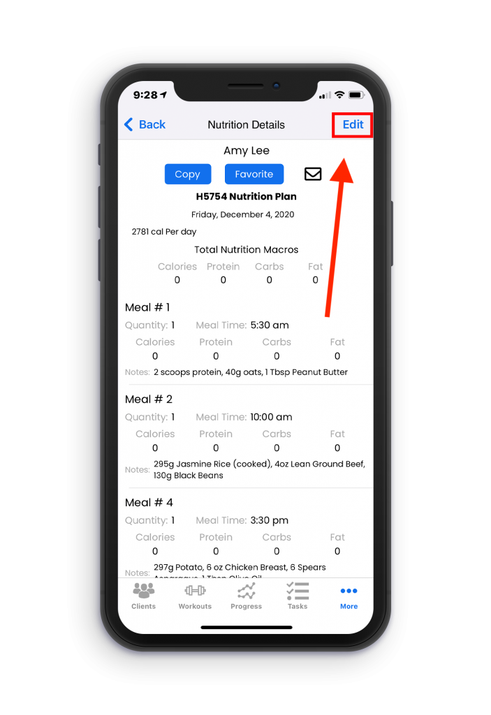 edit nutrition plan iOS