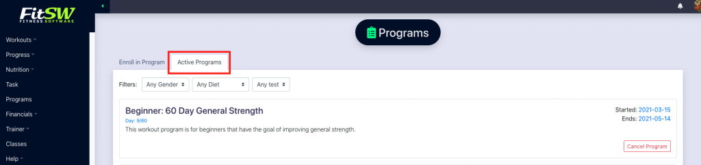 Active Programs that Clients are enrolled in