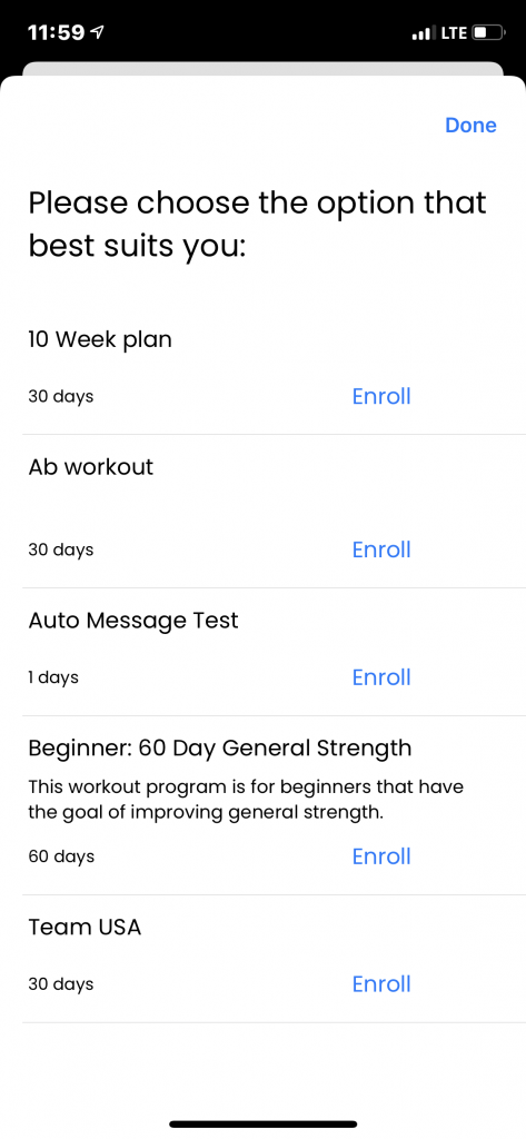 Enroll in a fitness program iOS