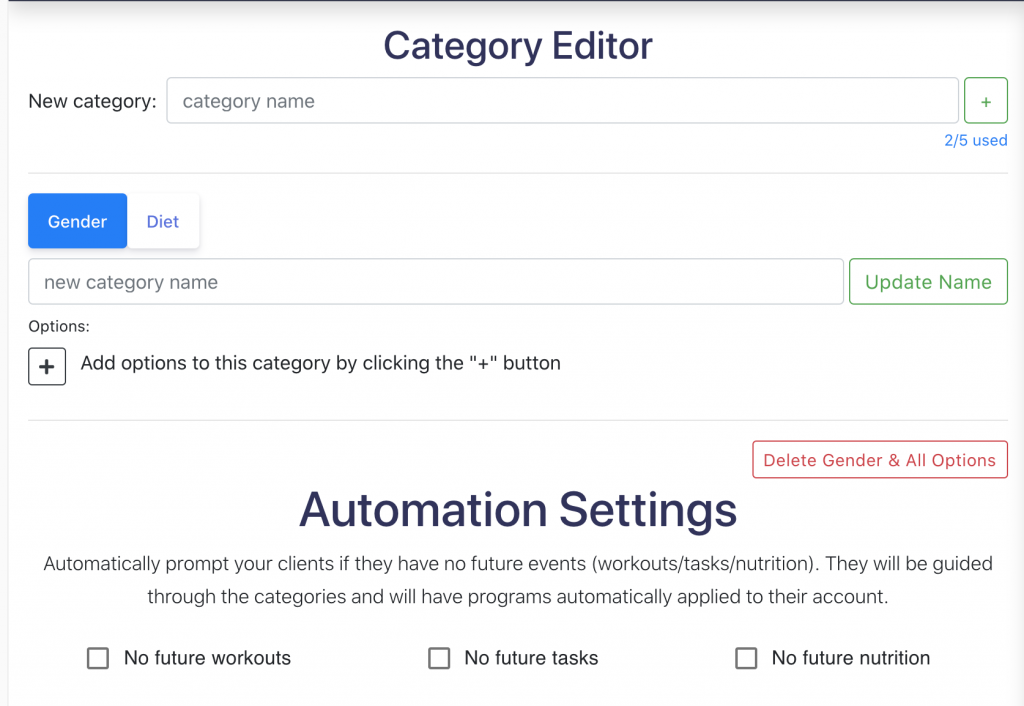 The category Editor for Filtering and Categorizing Fitness Programs for Clients to Enroll in