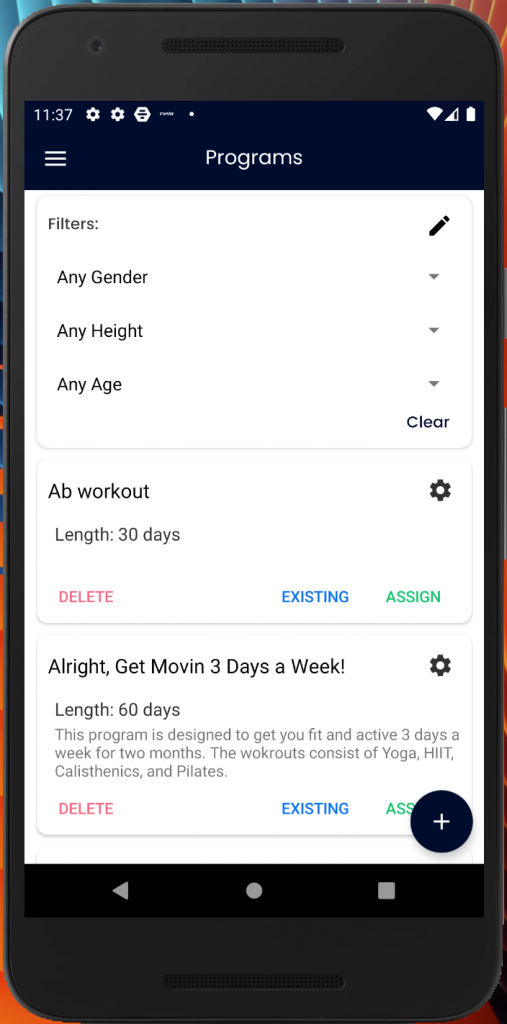 Program List on Android and Filter/Category options