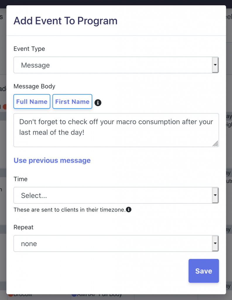 Automated messages in fitness programs