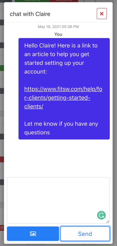 Send link in chat on FitSW web app