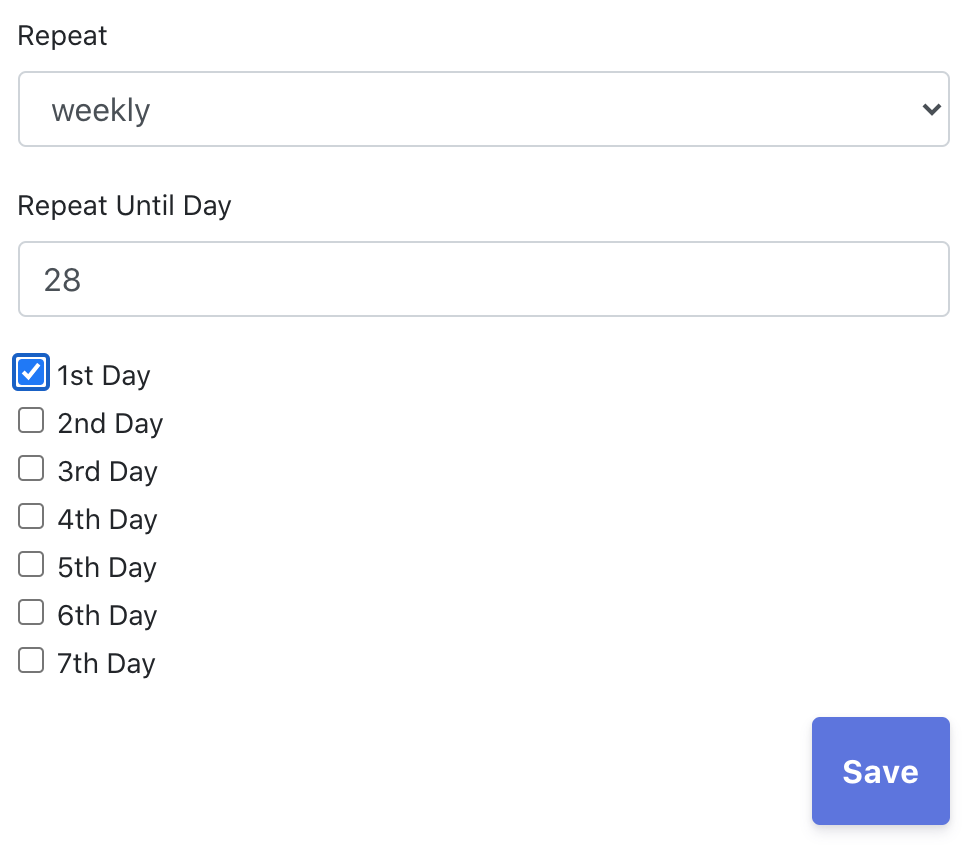 Repeat Setting for assigning the workout