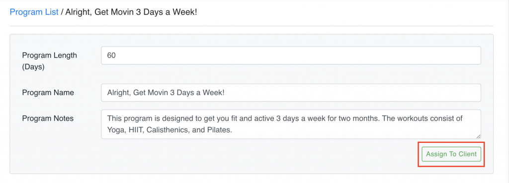 Assign the Multi-Day Fitness Program to a Client