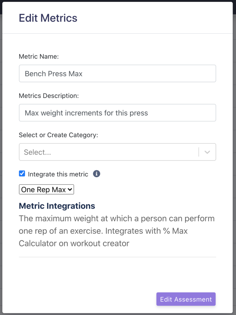 Integrate metric with One Rep Max