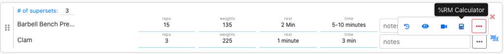 %RM Calculator Button In Workout Editor
